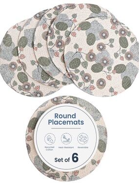 The Fine Living Co. Kiwi Printed Boho Braided Cotton Placemats (Set of 6 13.5”)
